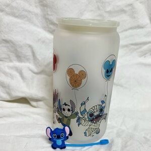 Halloween Stitch frosted glass tumbler with bamboo lid
